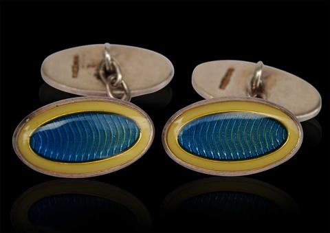 A fine Hallmarked silver and blue enamel pair of cufflinks