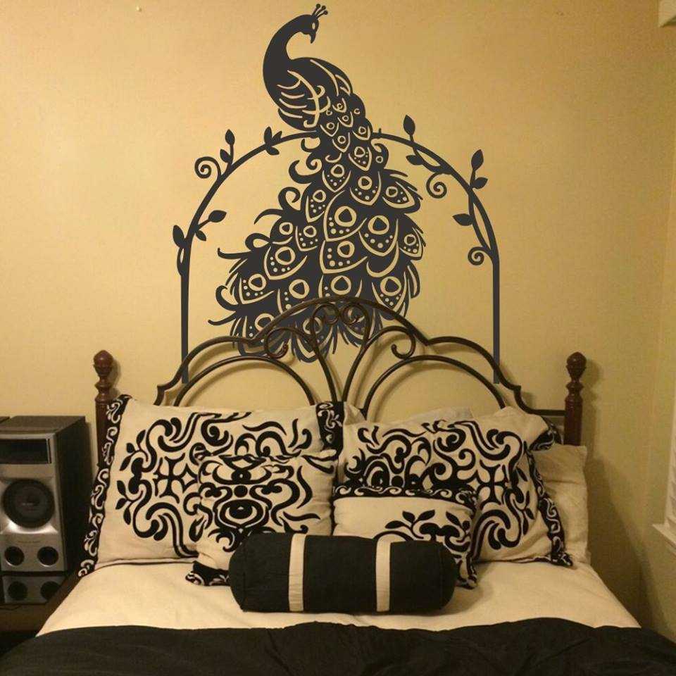 Peacock Black Headboard Wall Decal - emarkiz-com.myshopify.com